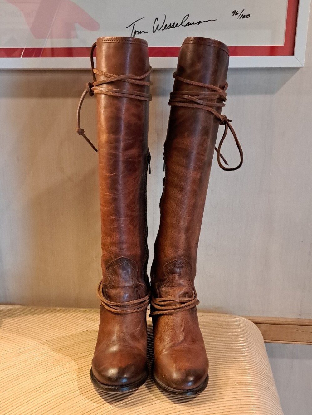 Freebird by Steven Cognac Coal Knee-High Laced Heeled Boots 10 - Picture 3 of 10